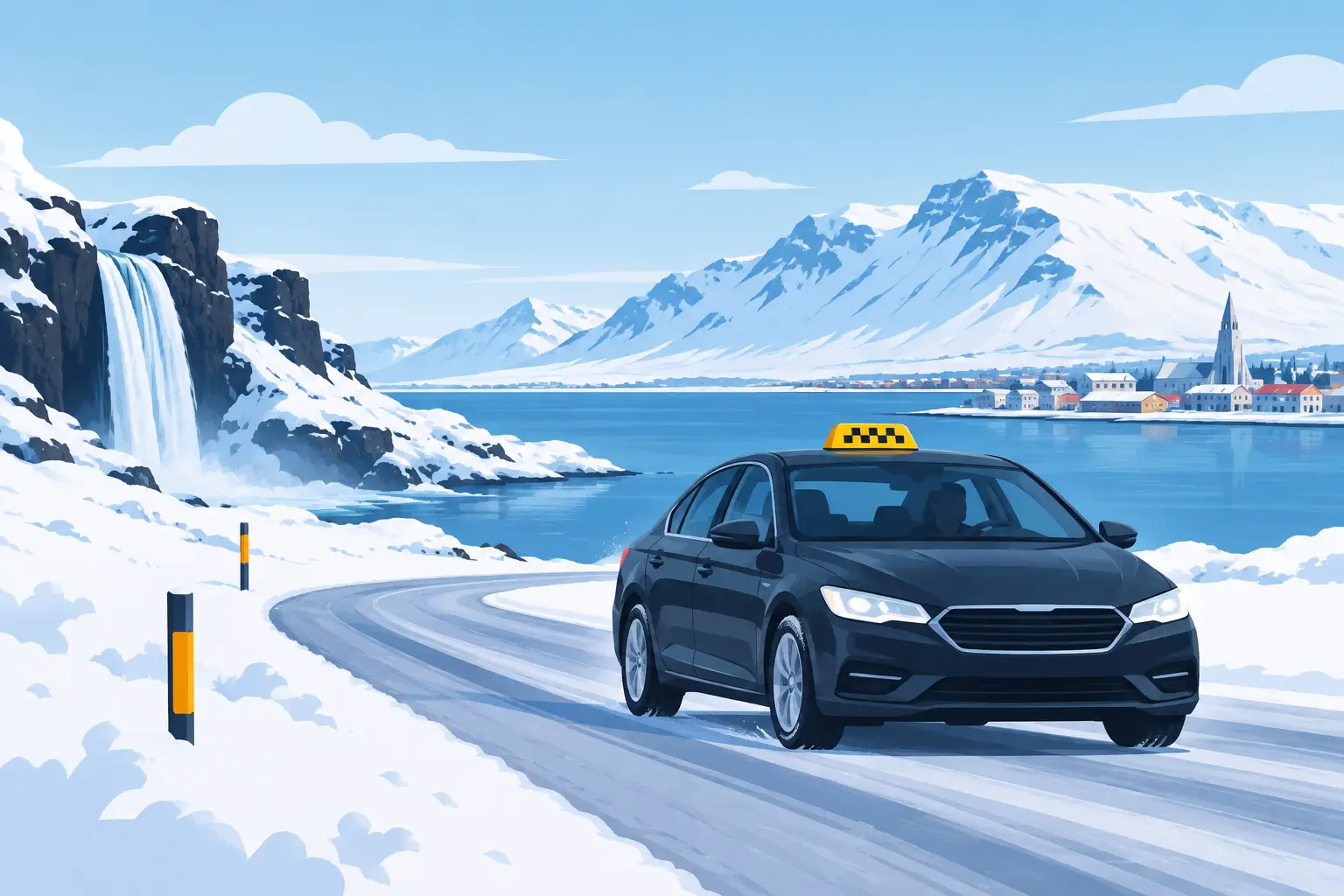 Winter Road Taxi Example for Iceland Travel
