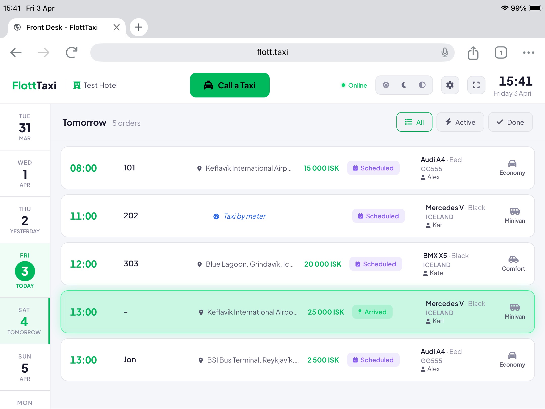 Hotel front desk taxi problem