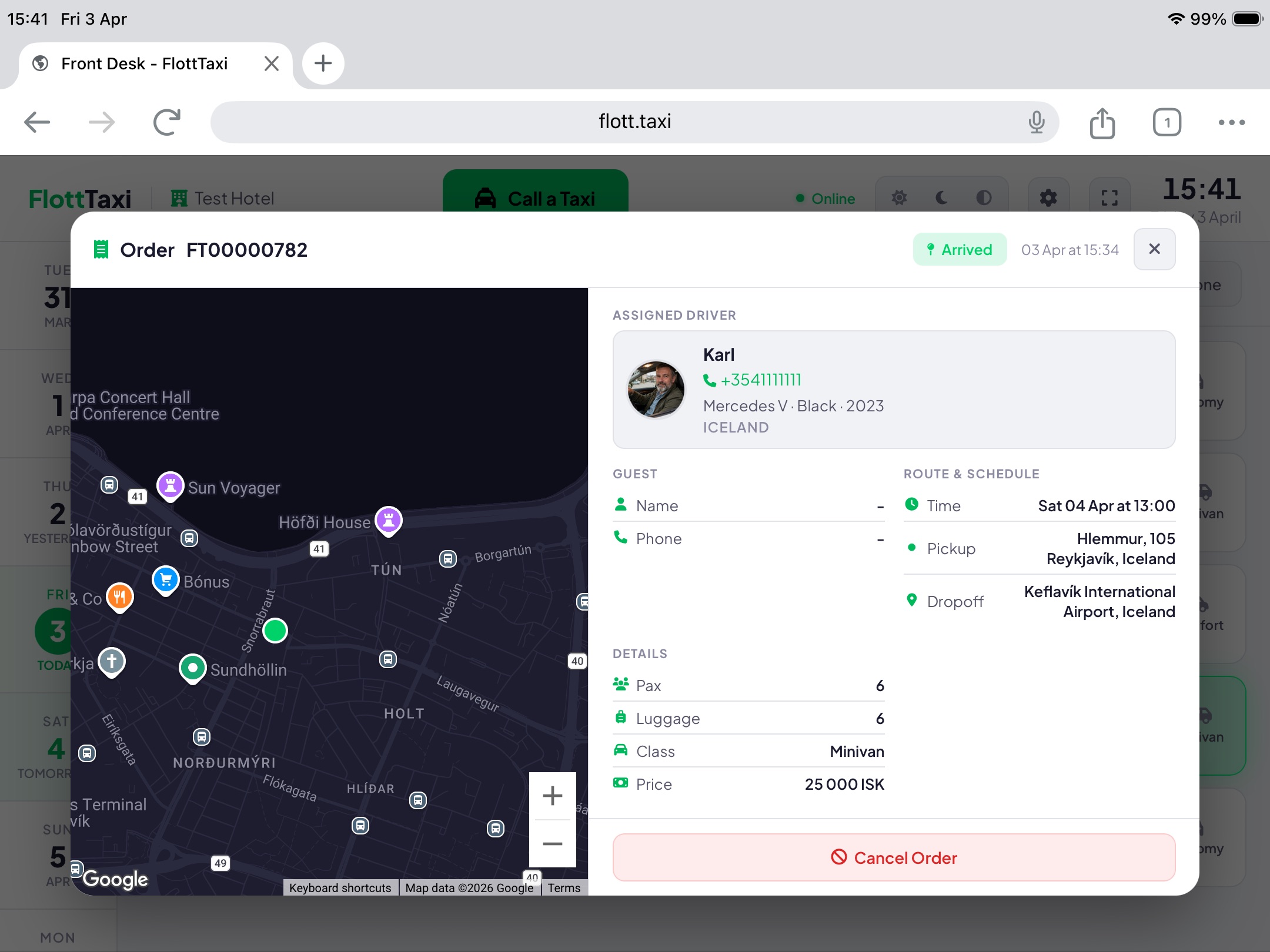 FlottTaxi Hotel Panel — dashboard and tracking