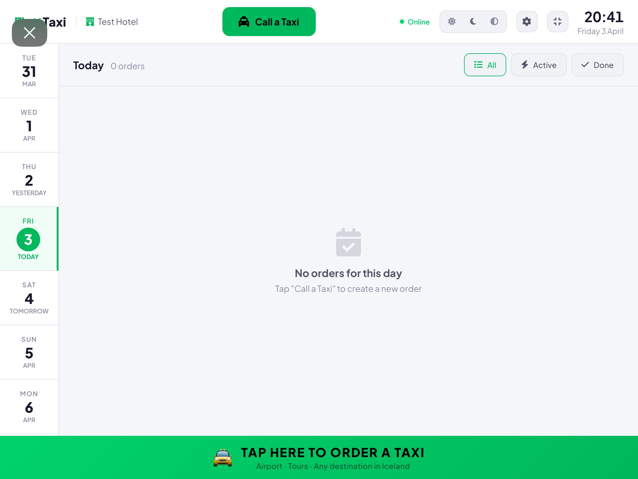 FlottTaxi Kiosk Mode — self-service tablet